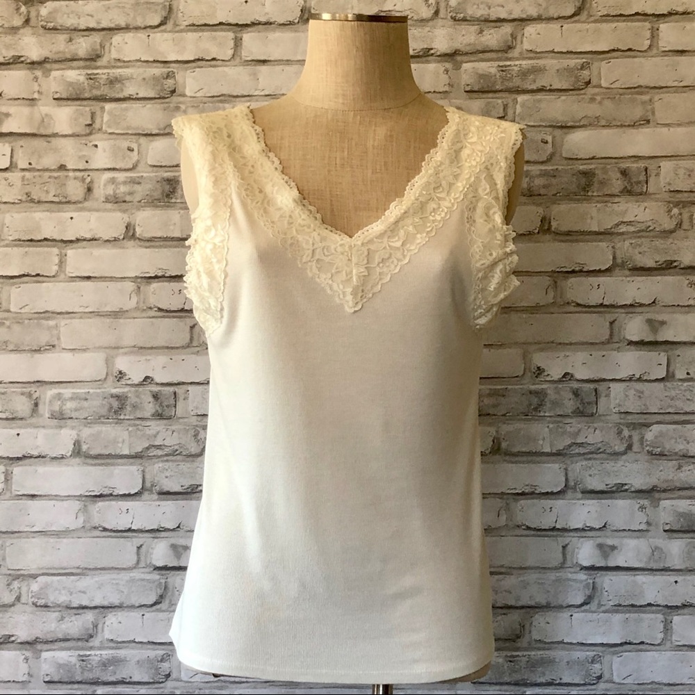 Style & Co NWOT Lace Edge Ribbed Knit Tank